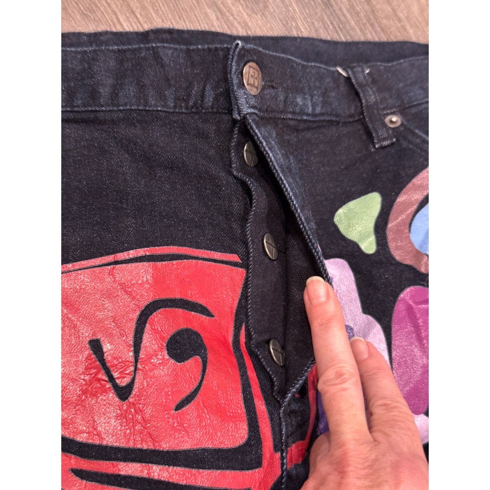 Ksubi Dark Wash Distressed Graphic Print Denim Selvidge button fly Jeans 40x30 - Picture 8 of 11